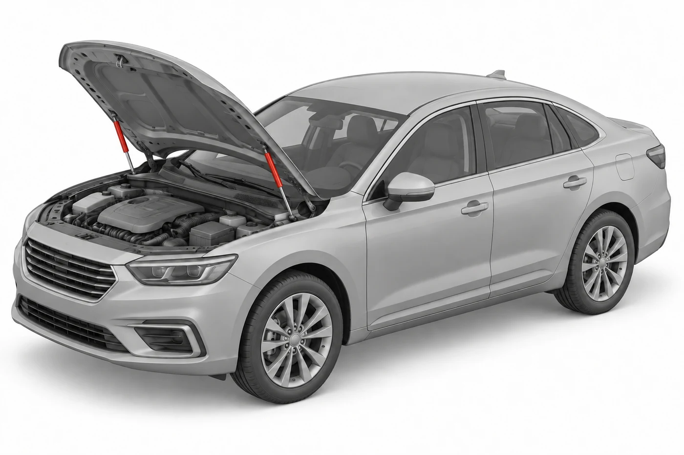 Concepto de amortiguador de cofre — Del soporte fijo del compartimento del motor al cofre móvil.