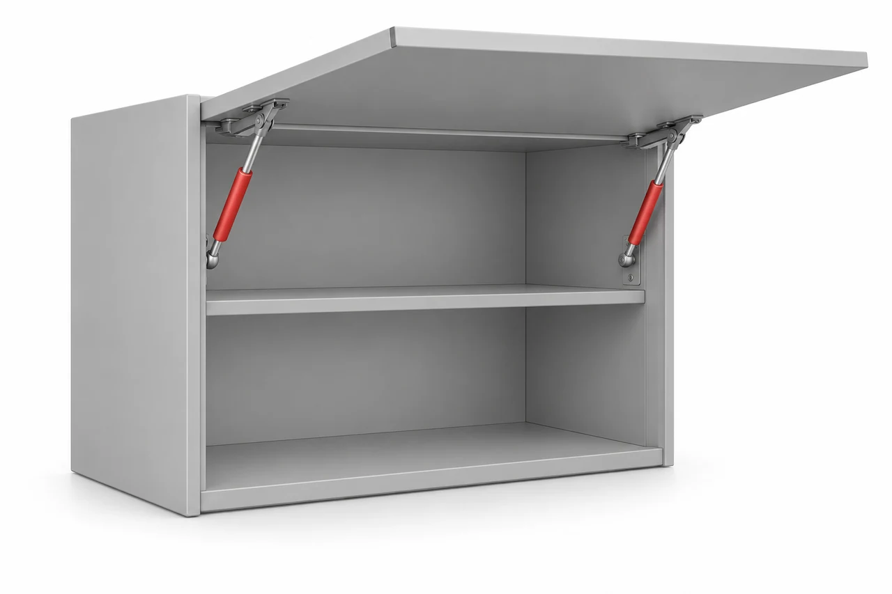 Cabinet doors & flaps — full furniture model with gas spring position highlighted in red