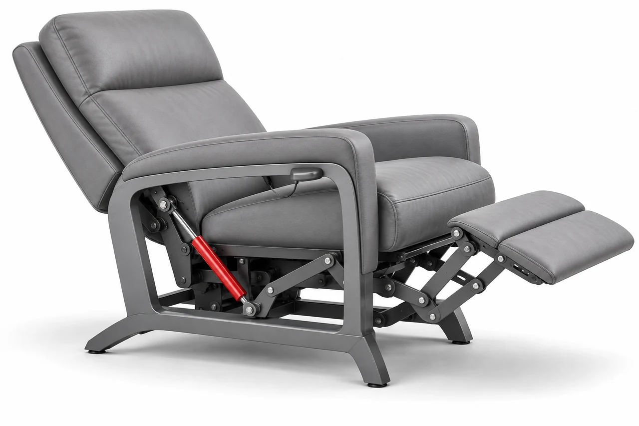 Recliners & sofa adjustment — full furniture model with gas spring position highlighted in red
