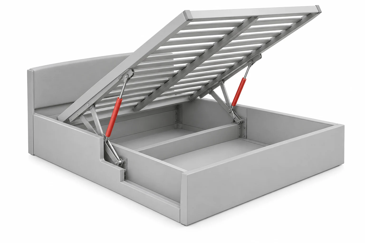 Storage & ottoman beds — full furniture model with gas spring position highlighted in red
