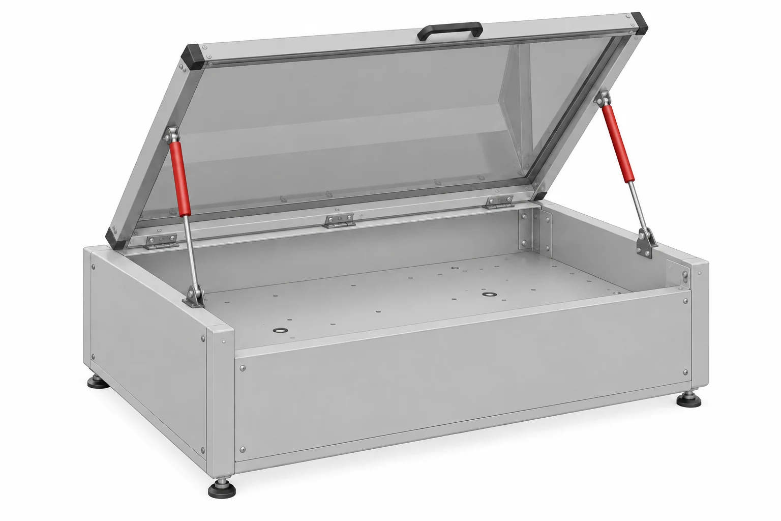 Industrial & Commercial Equipment — grey application model with gas spring locations highlighted in red