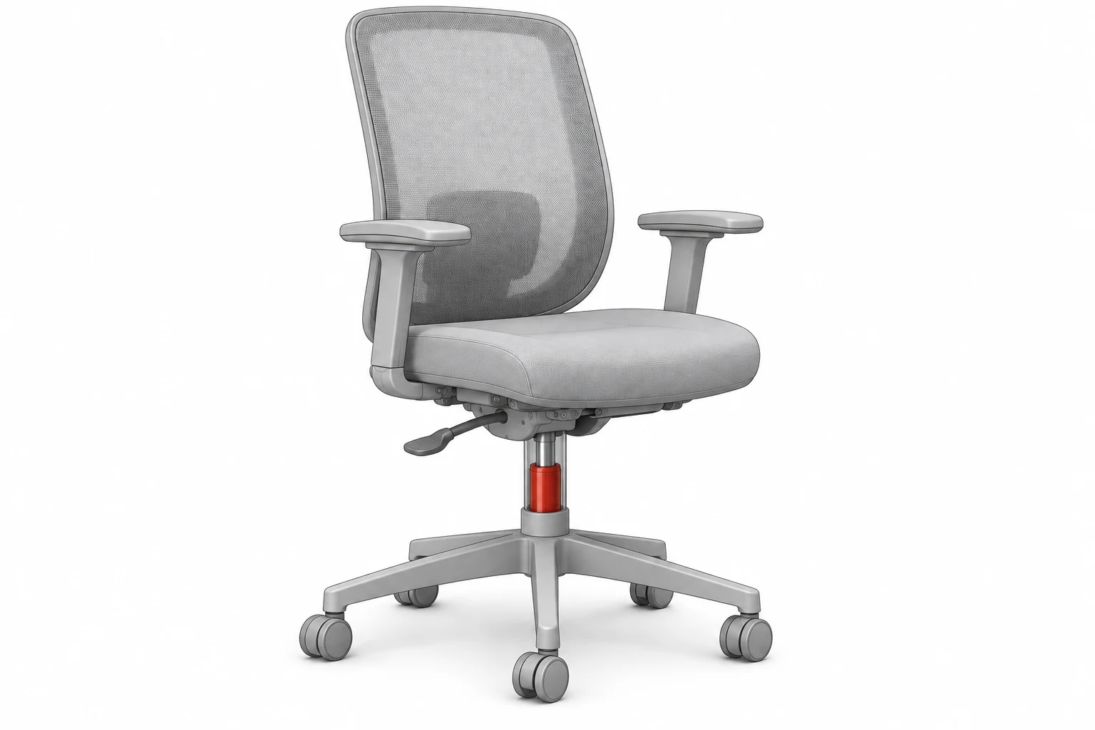 Office chairs & stools — full furniture model with gas spring position highlighted in red